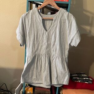 Striped V-Neck Women's cotton gauze tunic top with peplum